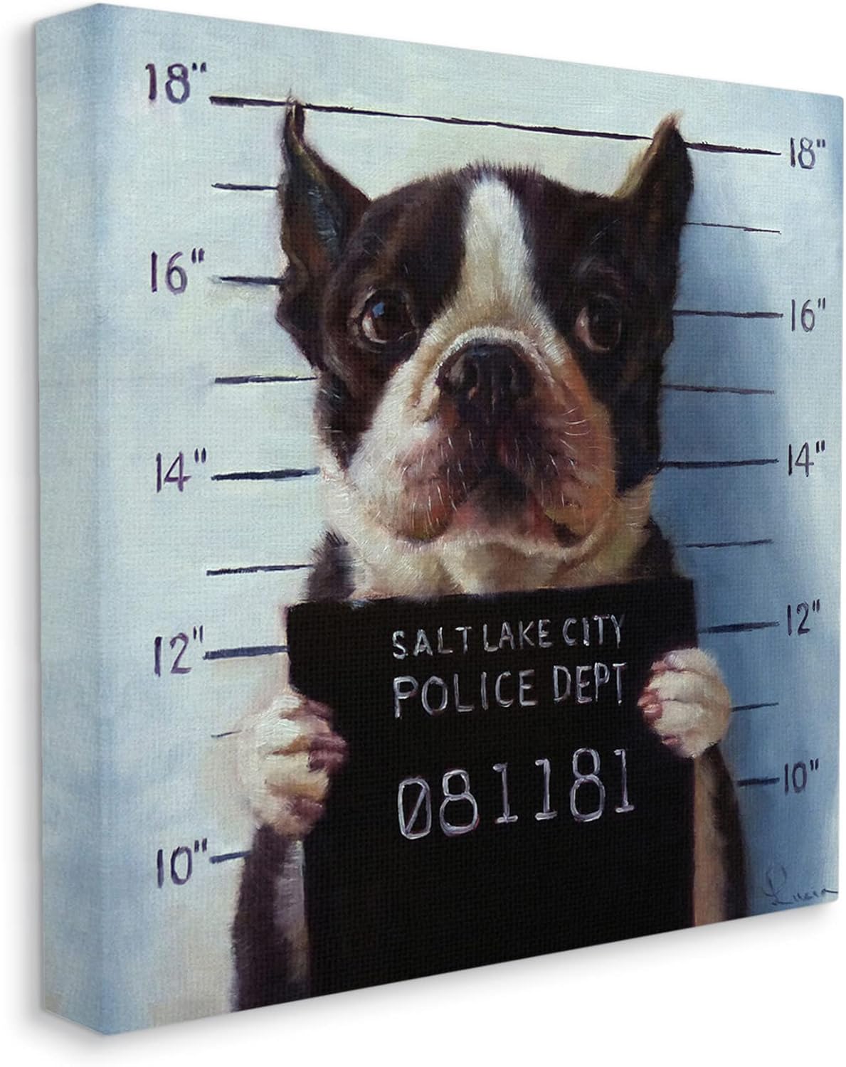Stupell Industries Funny Boston Terrier Dog Jail Convicted Police, Design by Lucia Heffernan