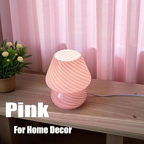 Miniatura 5 de jonong Lámpara de noche de cristal a rayas de hongos lámpara de mesa 110V regalo creativo luz de noche (rosa)