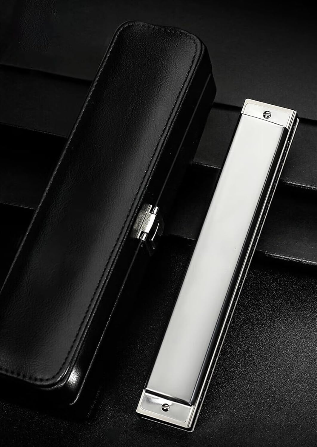 ハーモニカ 24穴 ポリフォニック Cキー 初心者 大人 プロ仕様 シルバー ステンレススチール ハーモニカ楽器 【マホガニー】