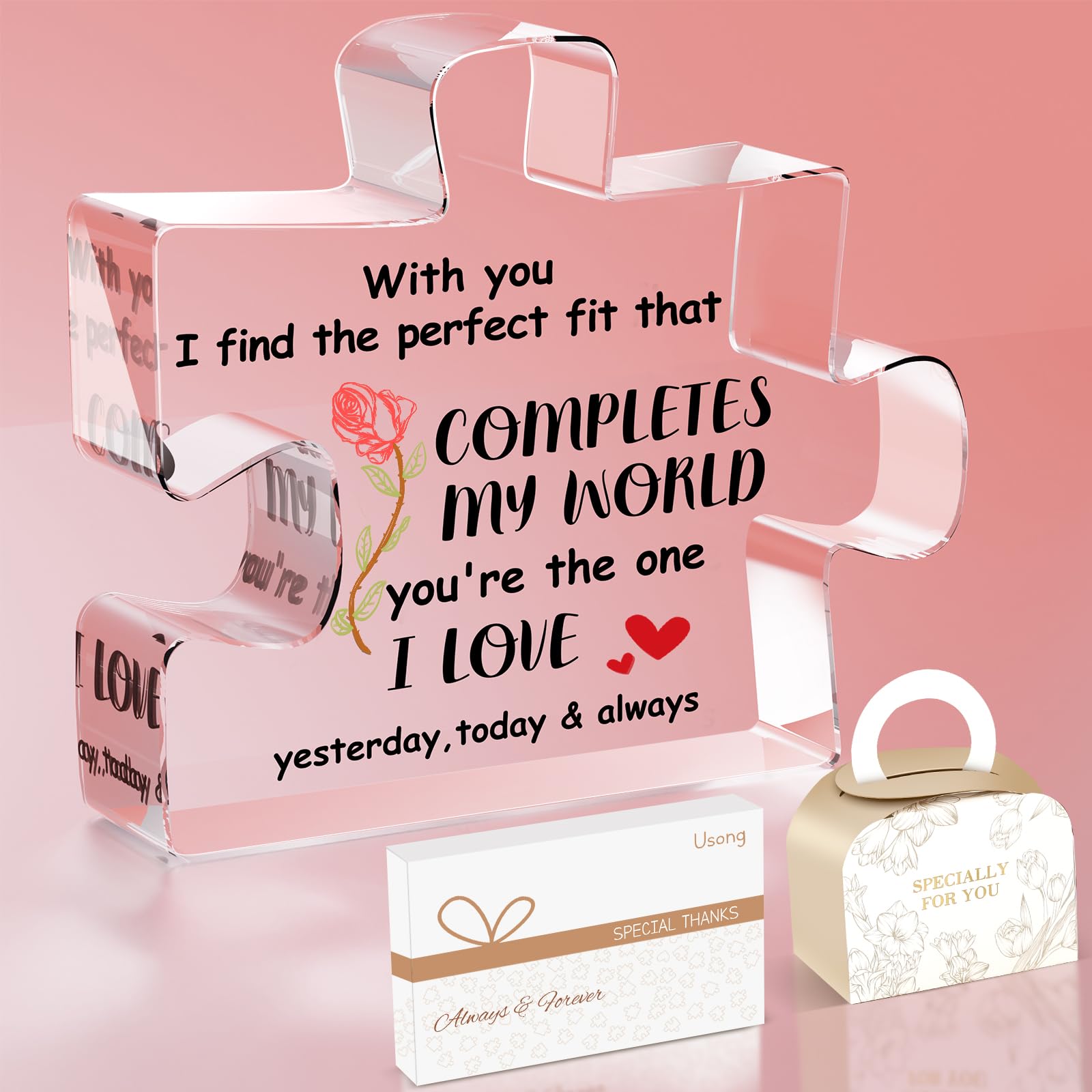 Usong Acrylic Valentines Gifts for Him & Her with Giftpack for Girlfriend Boyfriend Wife Husband Fiancee Fiance Engraved Ornament Presents 3.3"