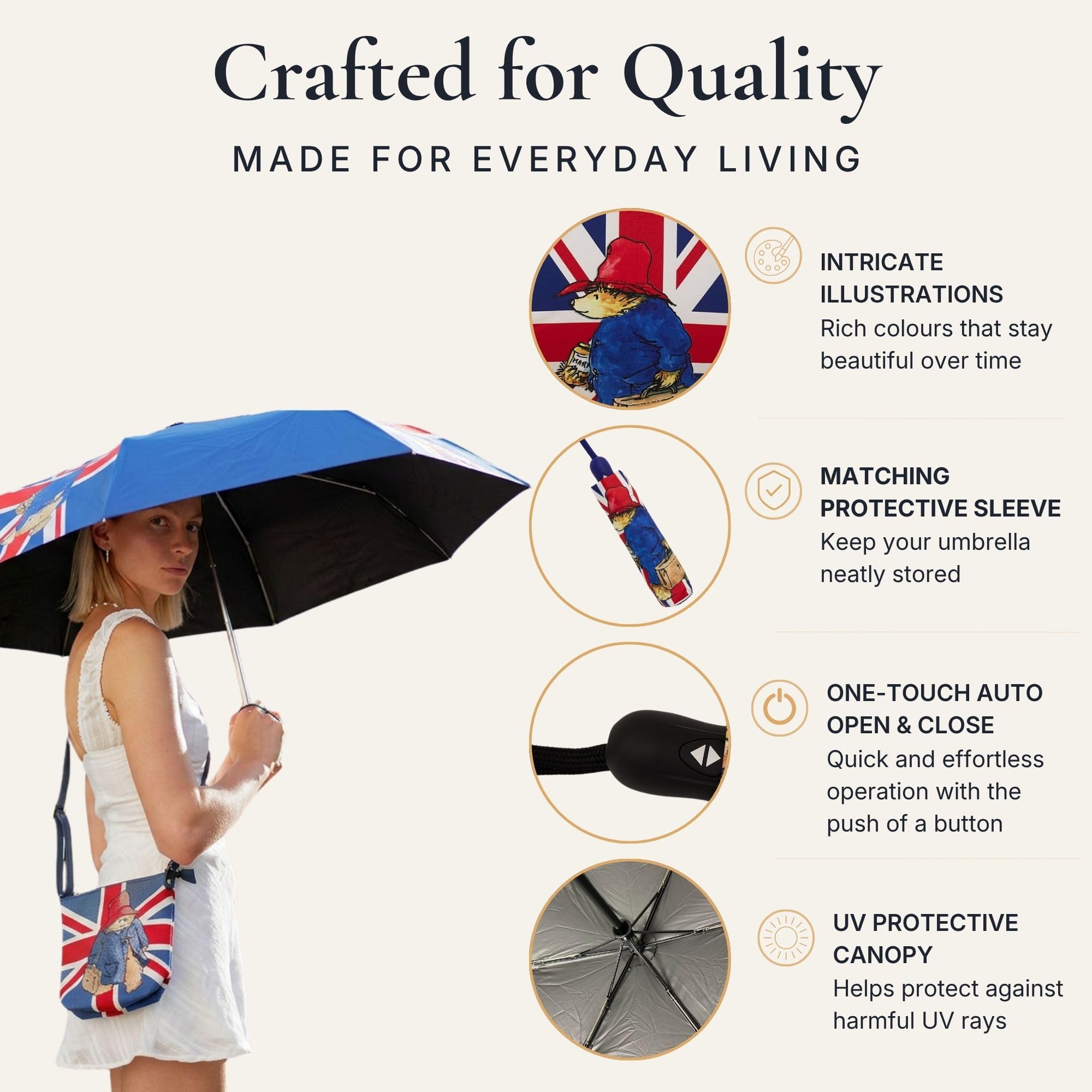 Signare Paddington Bear Union Jack Automatischer faltbarer Regenschirm, Marineblau (Union Jack Paddington, UM-AUTO-UJ-PADD)