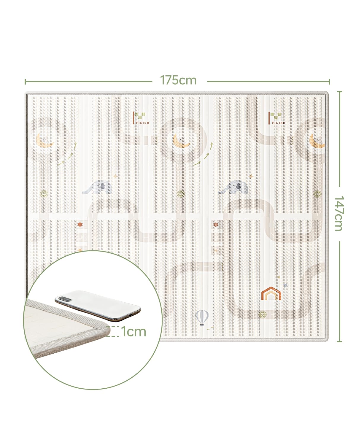 BG-BABYGO Alfombra de juego plegable 147x177x1CM – Gran tapete para bebés y niños pequeños, impermeable y reversible, para tiempo boca abajo, con bolsa de viaje