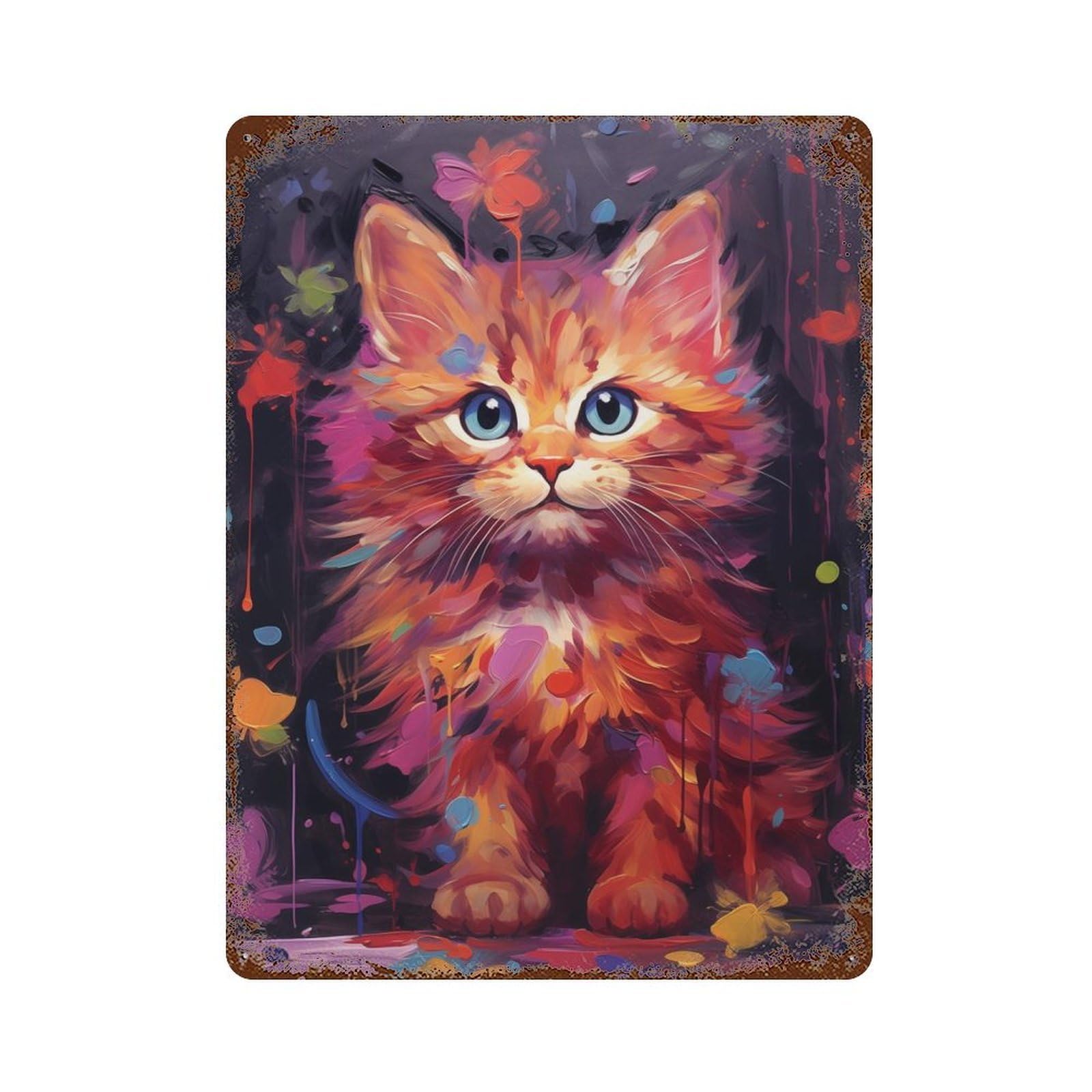Rust Effect Kitty No7 Vintage Rust Metal Sign 15.7"x11.8", Vintage Wall Decor for Garage, Bar And Workshop Decor
