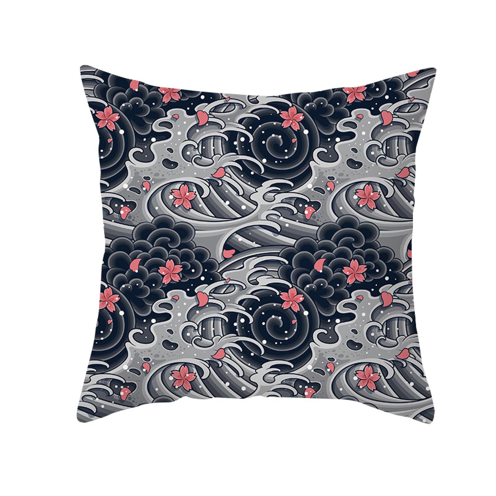 Cushion Covers Black Gray Wave Pillow Cases Soft Linen Cushions with Covers Included Washable Sofa Cushions with Invisible Zip Pillowcase Breathable Pillow Cover 50x50 Cushion Cover 1 Pack