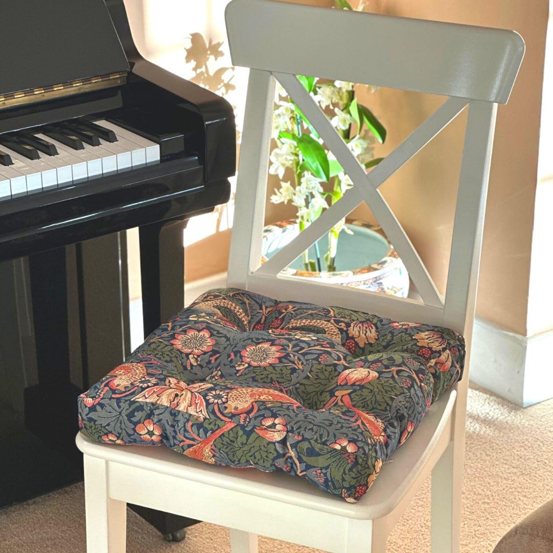 Signare Tapestry Chair Cushion, William Morris Strawberry Thief Pattern, 48 x 48 x 10 cm, Blue (Strawberry Thief Blue, BOOST-LG-STBL)