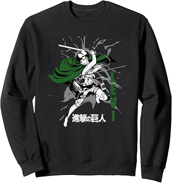 Attack on Titan Levi Swirls Attack Pose and Logo Anime Sweatshirt