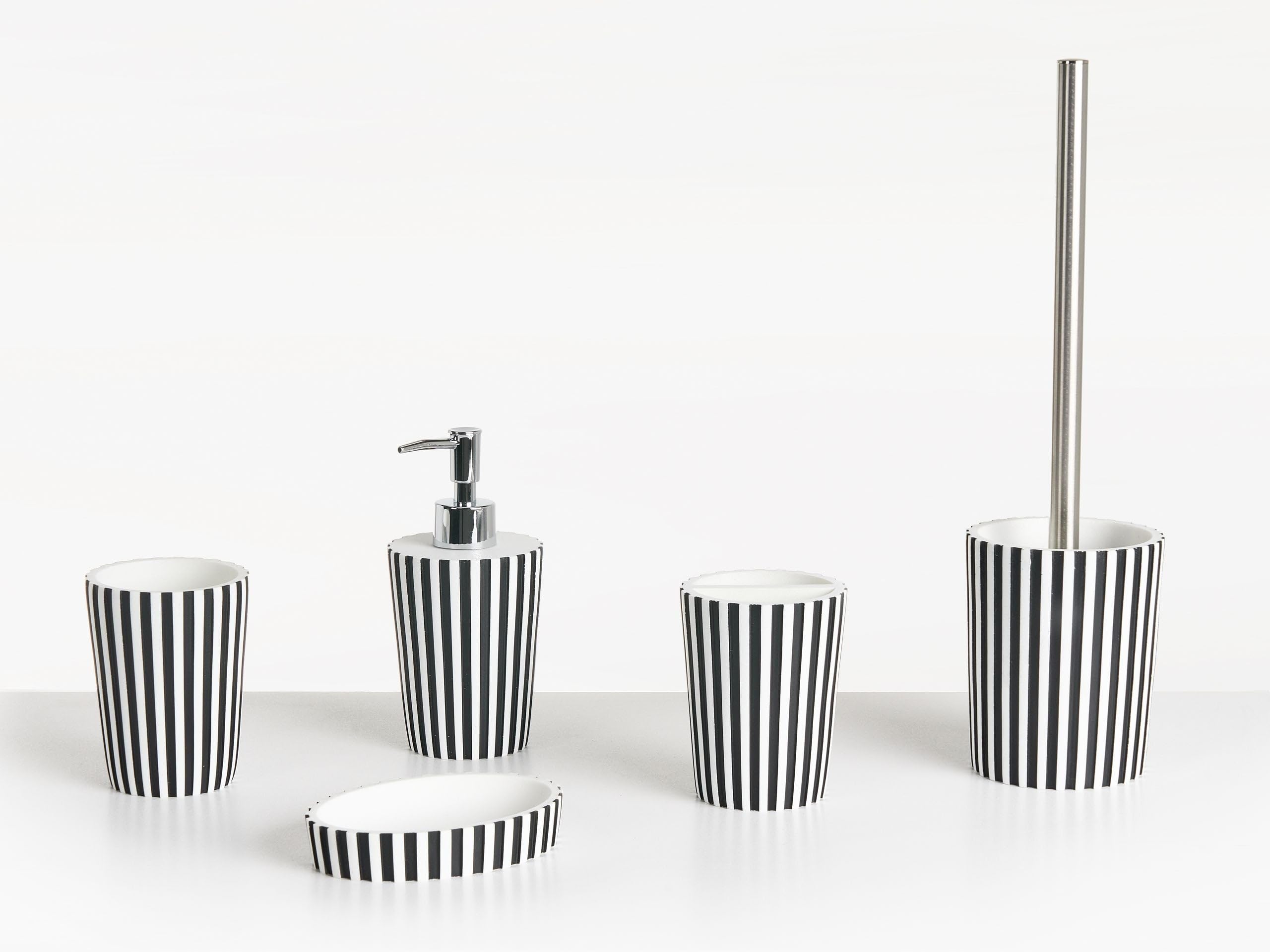 Badaccessoires Set 5-teilig Kunstharz schwarz/weiß Badausstattung Retro Lircay
