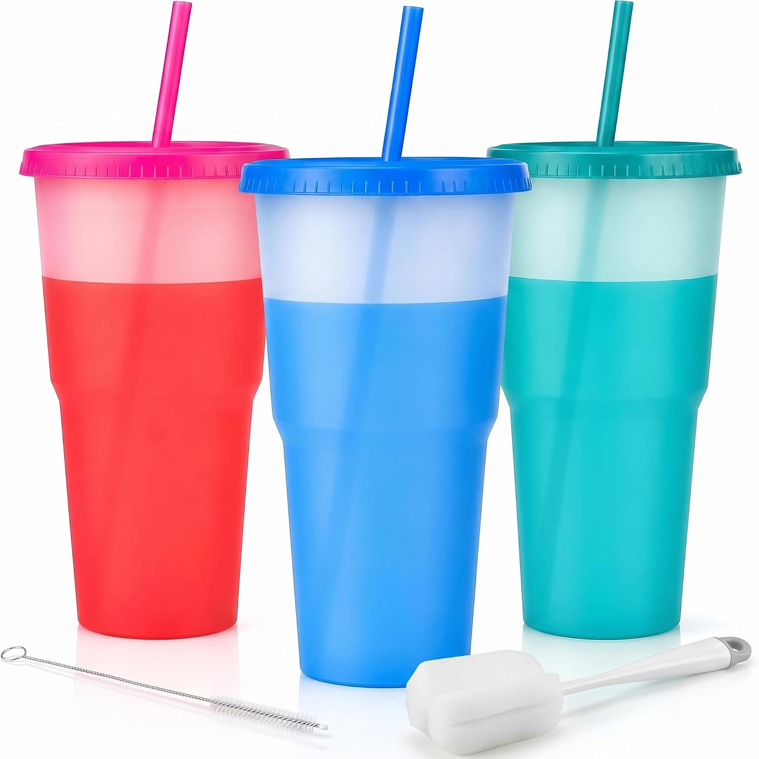 Haundry 40 oz Plastic Cups with Lids and Straws, 3 Pack Color Changing Cups, Reusable BPA-Free Tumblers for Iced Coffee, Cold Drinks, Party, Car, Travel, Women and Adults