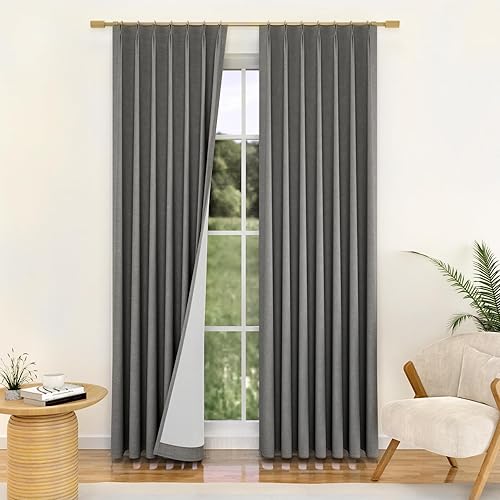 Miniatura 13 de Cortinas Opacas de Lino con Pliegues Pinzados de 84 Pulgadas de Largo - Cortina 100% Opaca para Dormitorio y Sala de Estar, Térmicamente Aisladas