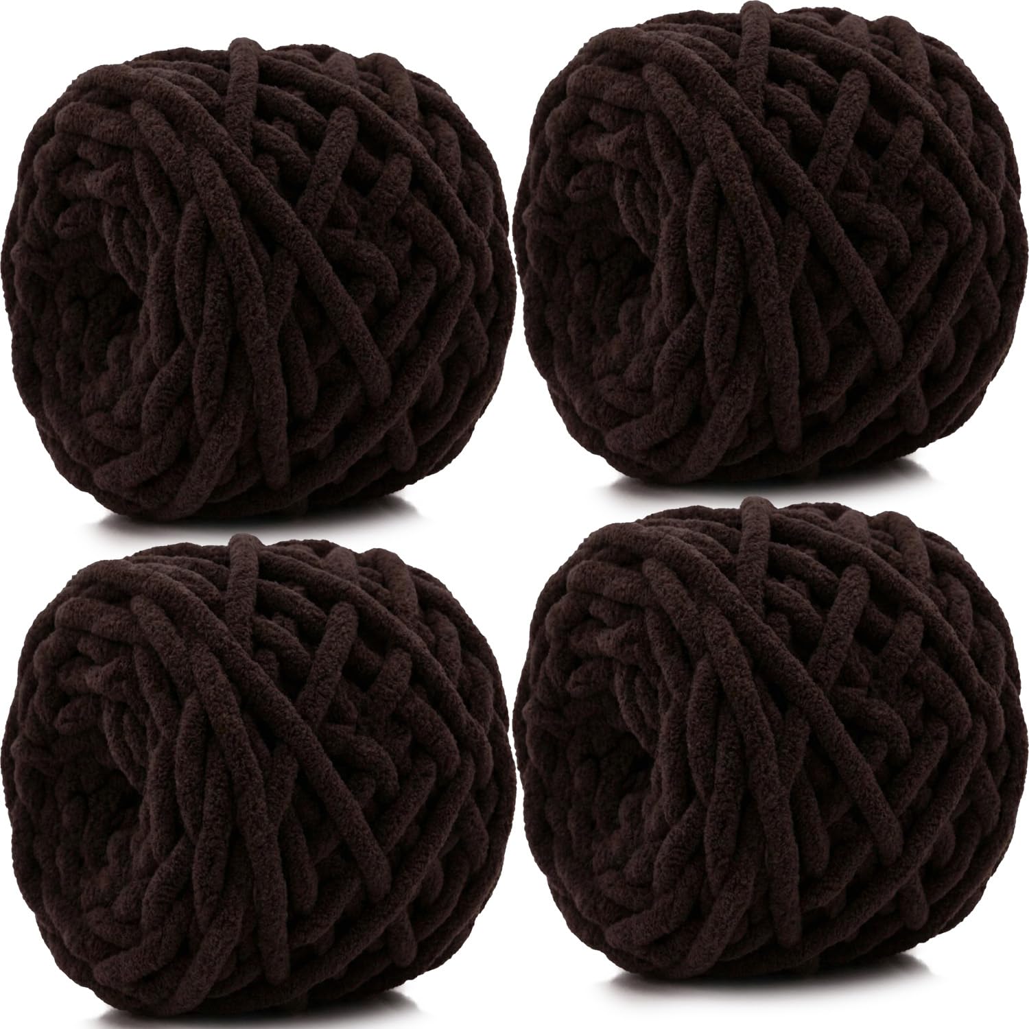 Xtrillogen Chunky Chenille Yarn 4 x 100g Balls,Soft Fluffy Multicolor Plush Wool for Crochet & Knitting Soft Thick Chunky Yarn Crochet Yarn for Blankets,Hats,Cushions(Brown)