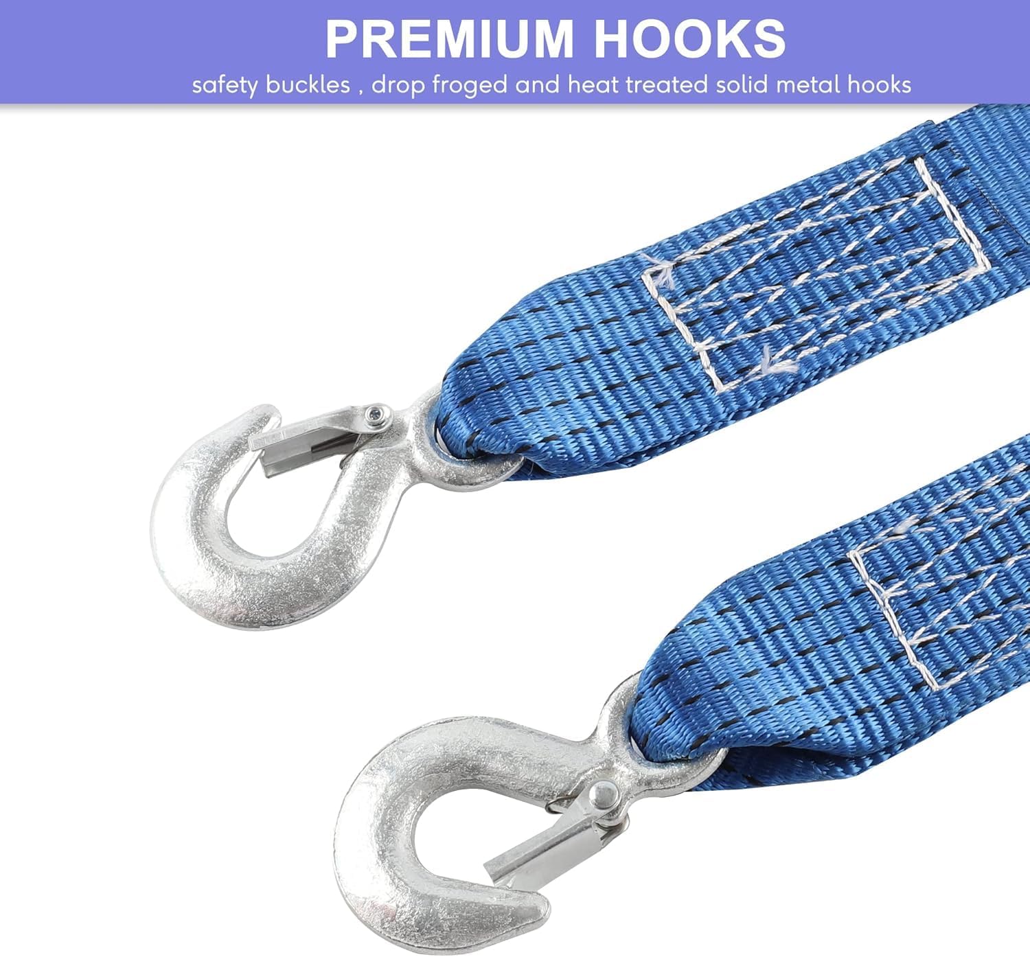 Nylon Tow Strap with Hooks, 2Inch x 13Ft Recovery Rope 10,000LB Heavy Duty Towing Rope for Towing Vehicles in Roadside Emergency,Truck Boat,Roadside Emergency Car Kit,Blue (4PACK)