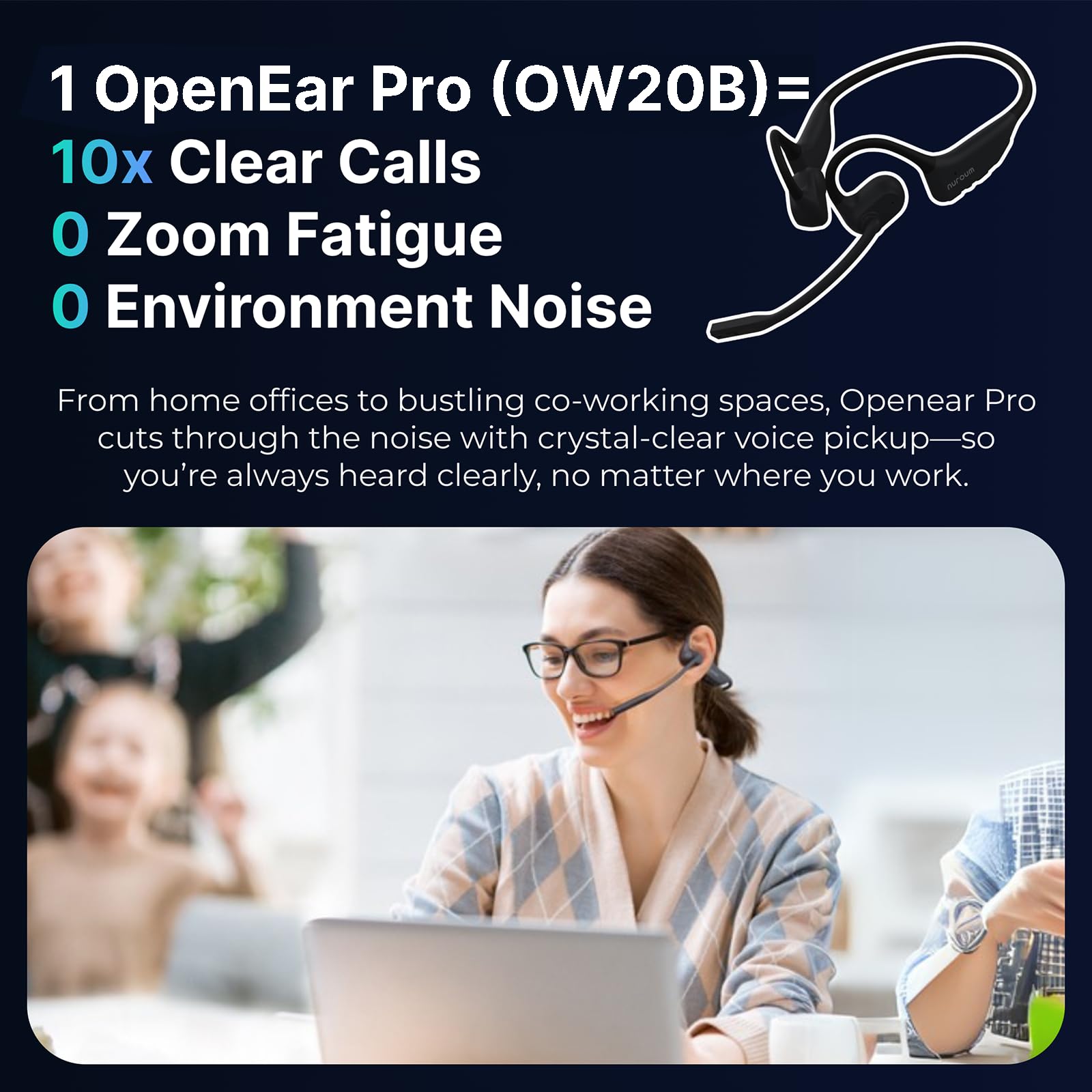 Nuroum OpenEar Pro Bluetooth Kopfhörer mit Noise-Cancelling Mikrofon, Stummschaltung, Bluetooth 5.3 Dual-Verbindung, 15H Laufzeit, Kabellose Headphones für Arbeit im Büro/Home-Office/Unterwegs