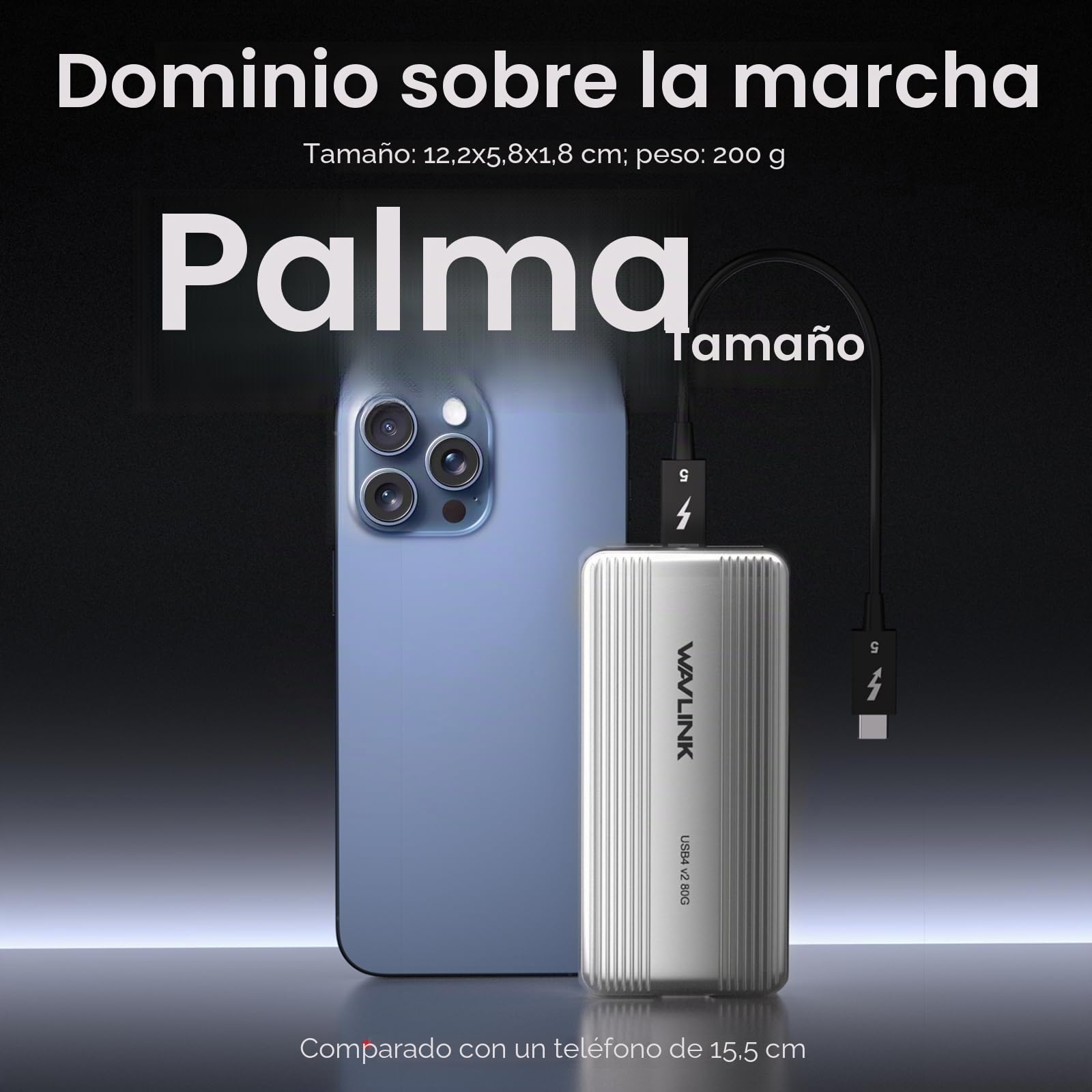 WAVLINK Carcasa SSD M.2 NVMe 80 Gbps Ventilador refrigeración Thunderbolt5/USB4 V2.0 Llave B+M/M-Key NVMe 2280 SSD Mac M4 Pro