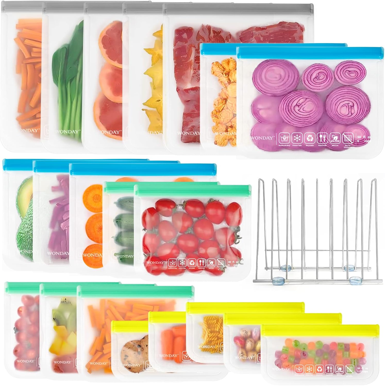 Amazon.com: 20 Pack Reusable Food Storage Bags and 1 Silicone Bag ...