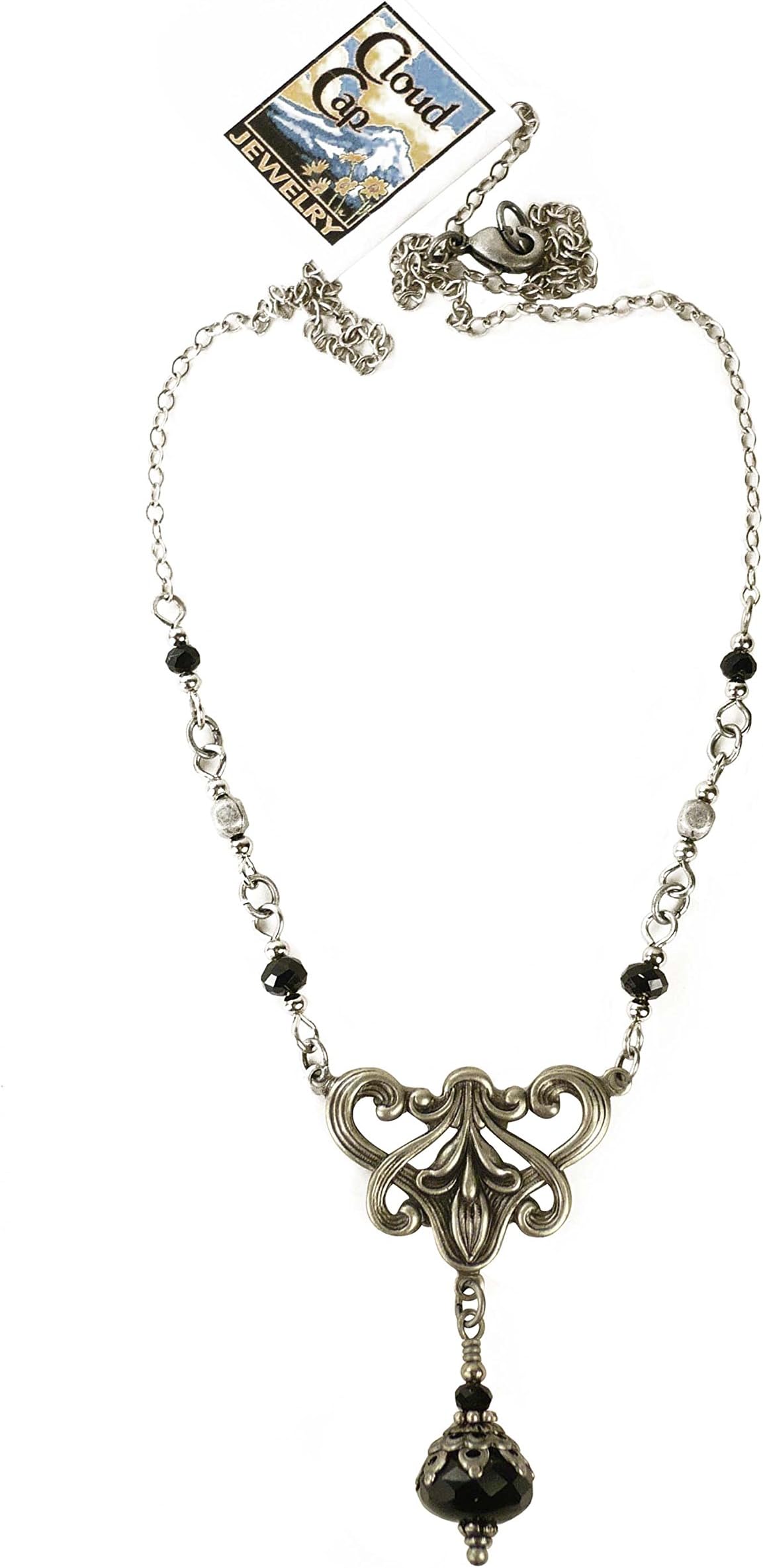 Cloud Cap Jewelry Art Nouveau Black Glass Bead Necklace 50181