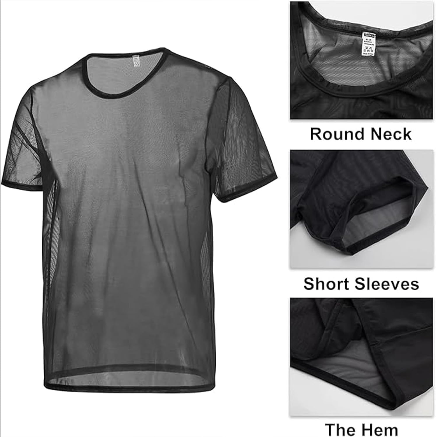 ZONBAILON Mens Sexy Mesh Fitted Shirt Short Sleeve See Through Transparent Muscle T-Shirts Top for Male - Image 6