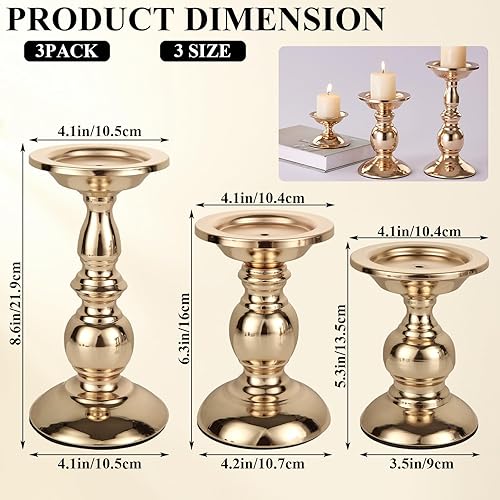 Miniatura 2 de CYEAH 3 portavelas para velas de pilar, candelabros dorados ideales para velas de pilar de 3 pulgadas, soportes para candelabros, centros de mesa de