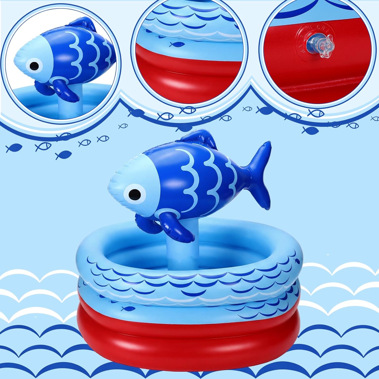 Bencailor Summer Fishing Party Decoration Blue Fishing Inflatable Cooler Blow up Drink Cooler Reusable Floating Ice Chest for Summer Holiday Beach Birthday Party Decor Supplies