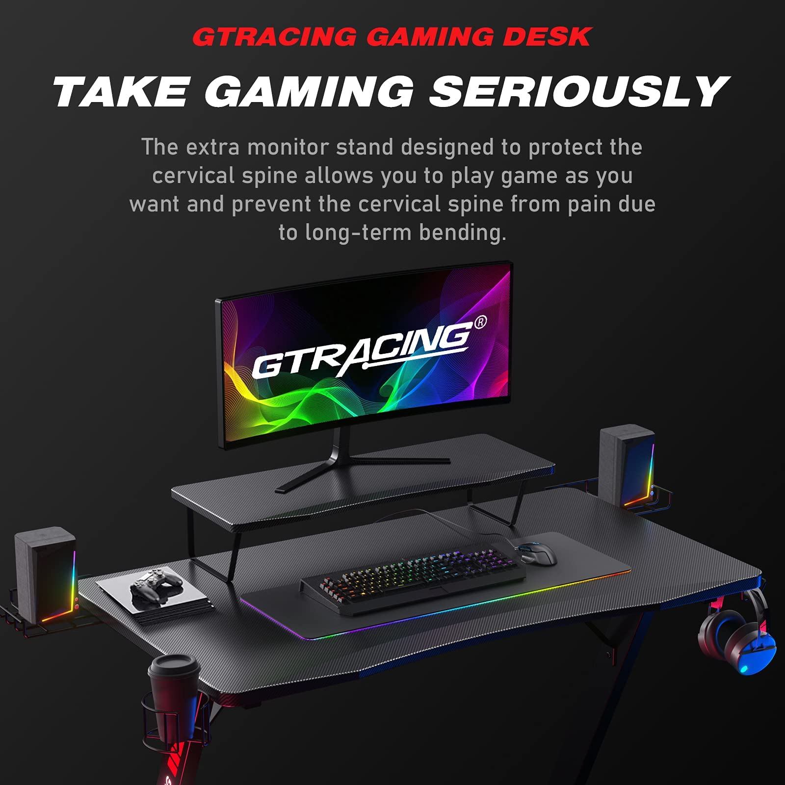 GTRACING Gaming Desk,Gaming Table with Monitor Stand,Professional Z