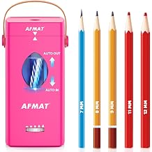AFMAT Electric Pencil Sharpener, Fully Automatic Pencil Sharpener for 6-12mm No.2/Jumbo Pencils, Auto in & Out, 5 Sharpness Modes, Rechargeable Heavy Duty Sharpeners for Classroom/Home/Office PSC7