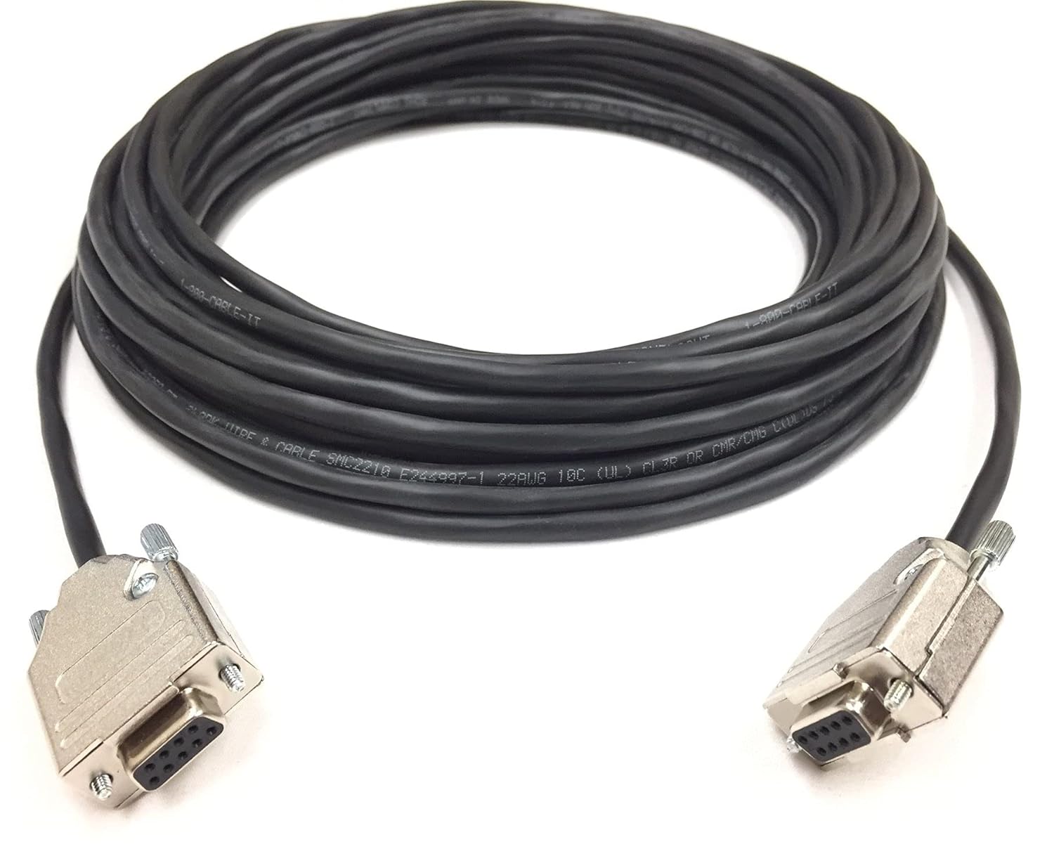 Custom Cable Connection 40 Foot DB9 Female to Female RS232 Plenum Serial Cable - 22 AWG with Plenum Black Jacket - Made in the USA