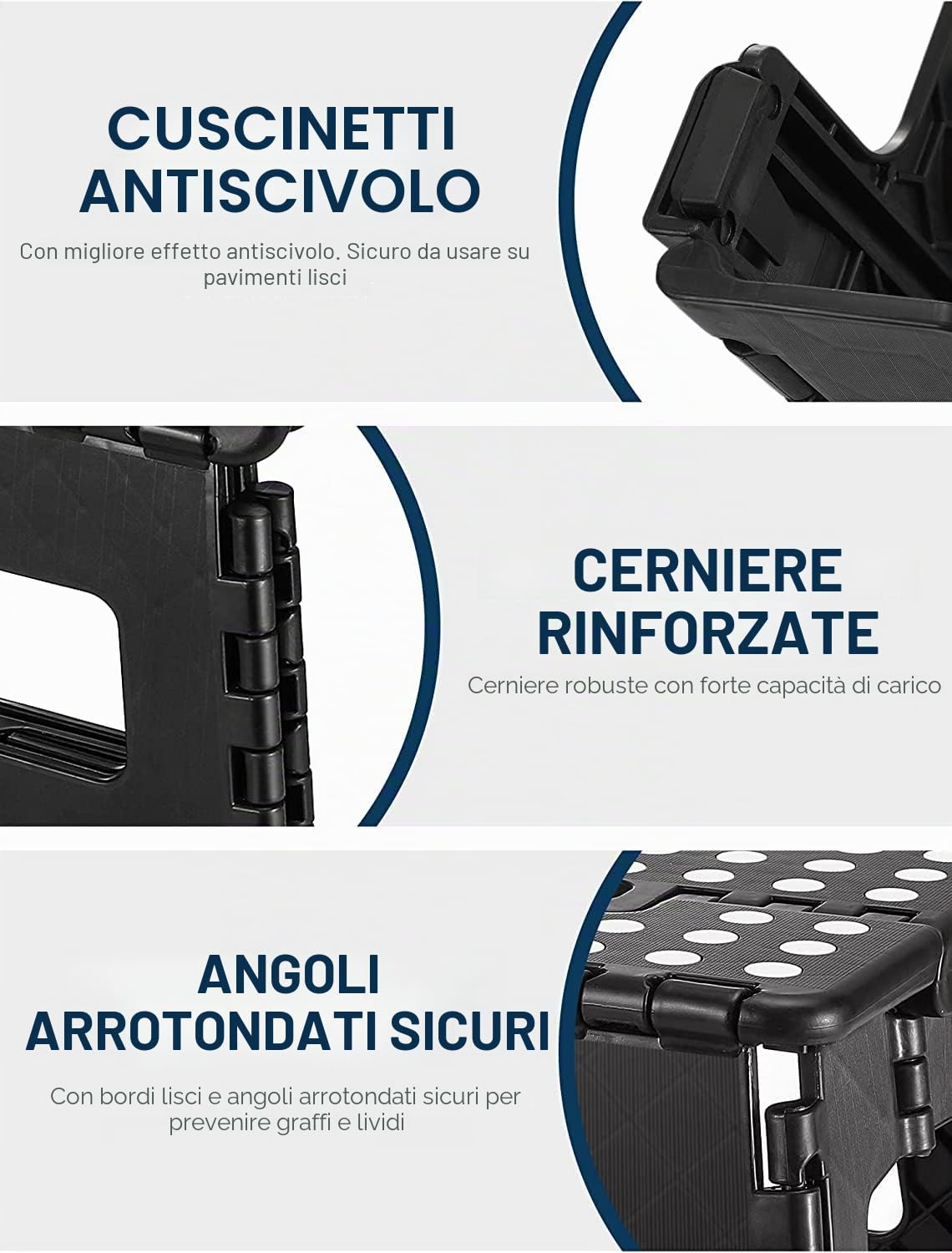 HOUSE DAY Sgabello Pieghevole Nero 46cm - Portatile, Passo, Kick, Bagno, Poggiapiedi Fino a 136kg