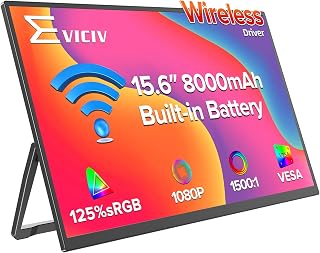 EVICIV 15.6" Wireless Portable Monitor: 8000mAh Battery, AirPlay/Miracast, USB-C/HDMI/VESA - Ultimate Travel Second Screen