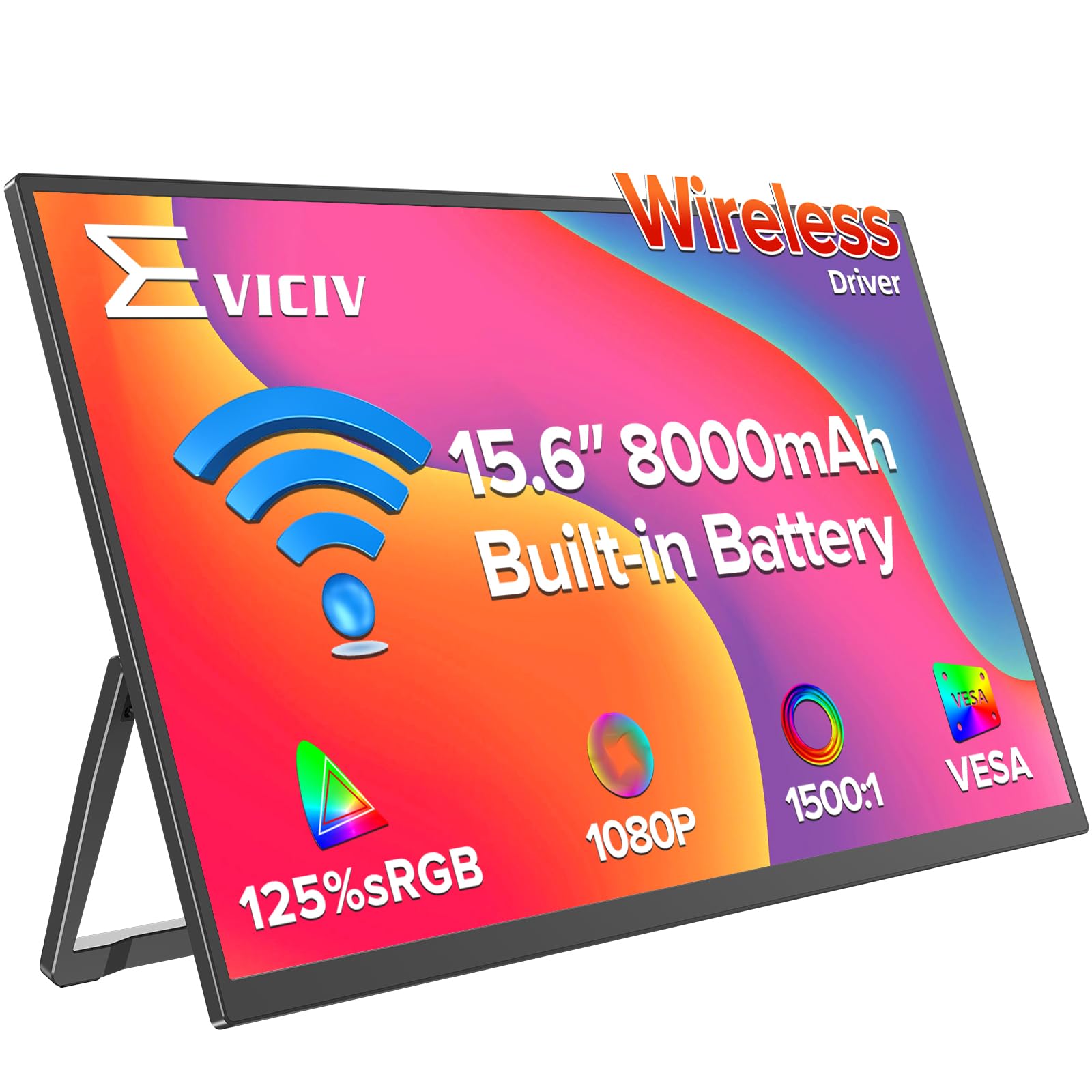 Photo 1 of Wireless Portable Monitor with 8000mAh Battery, 15.6" Wireless Monitor, Support AirPlay, Miracast Laptop Display, USB-C & MINI HDMI & VESA, Travel Second Screen for Laptop, Computer, Game Consoles