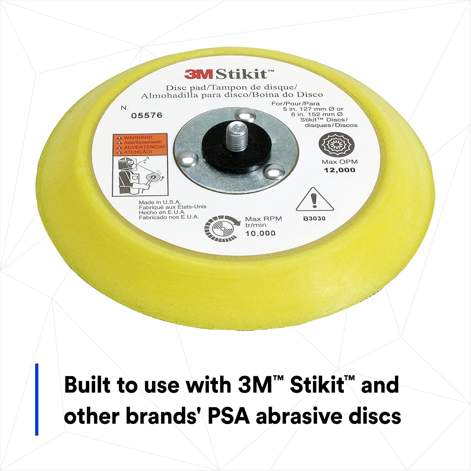 3M Stikit Disc Pad, 05576, 6 in, 3/4 in x 5/16-24 in, For PSA Discs, Sander, Durable Foam Body