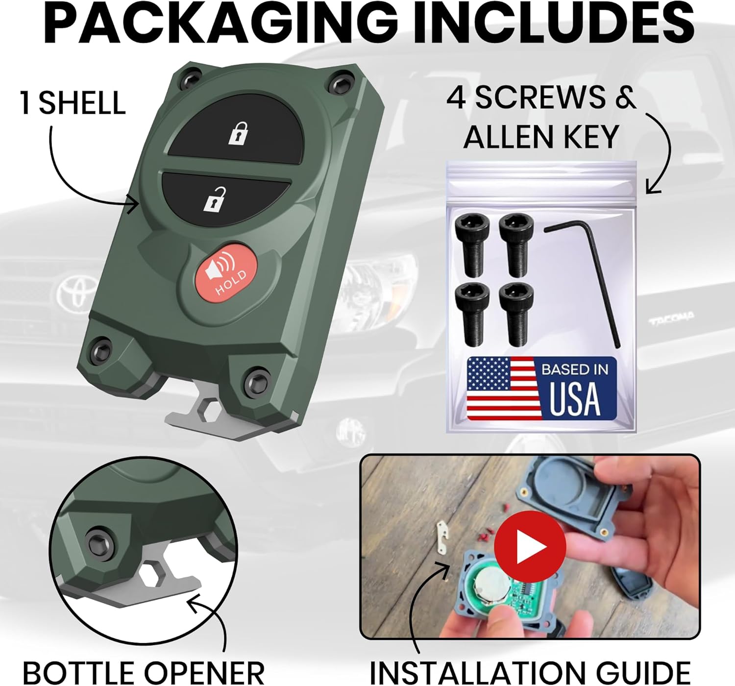for Toyota Key Fob Cover with Built-in Bottle Opener - Rugged Protective Shell for Tundra (2007-2017) & Tacoma (2005-2015) - Enhanced Grip & Durability - Key Fob Replacement Shell - Custom Colors
