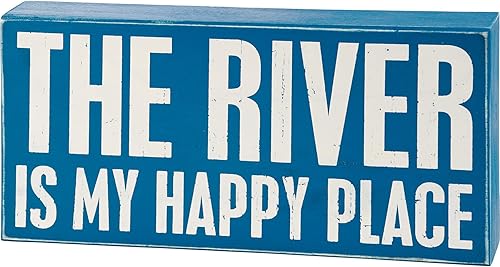 Primitives by Kathy 27381 Cartel rústico azul para caja, 12.0 x 6.0in, The River Is My Happy Place