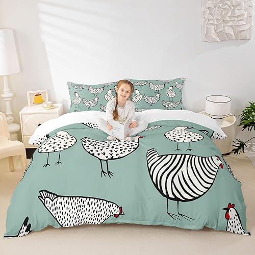 Miniatura 4 de Erosebridal Funda de edredón de pollo, funda de edredón de pollo de dibujos animados para niños y niñas, funda de edredón de animales de granja,