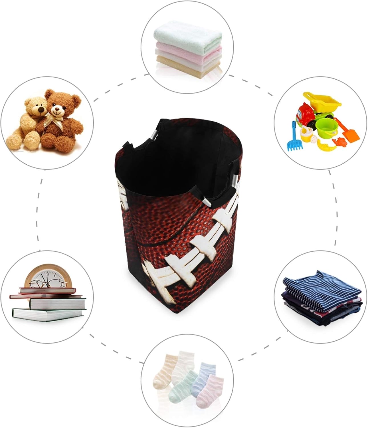 ALAZA Large Laundry Basket American Football Close Up Laundry Bag Hamper Collapsible Oxford Cloth Stylish Home Storage Bin with Handles, 22.7 Inch