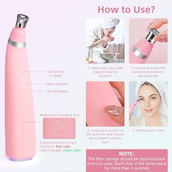 Diamond Microdermabrasion Machine, 3 Modes Diamond Microdermabrasion Dermabrasion Machine for Blackhead Removal, Professional Portable Home Travel Microdermabrasion Device