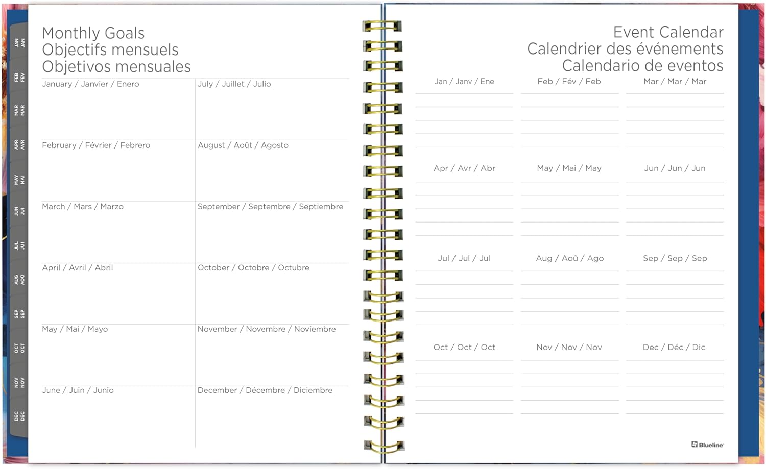 Blueline® 2026 Midnight Floral Weekly/Monthly Planner, 12 Months, January to December, Gold Twin-Wire Binding, 11" x 8.5", Trilingual (C38110B.01-26)