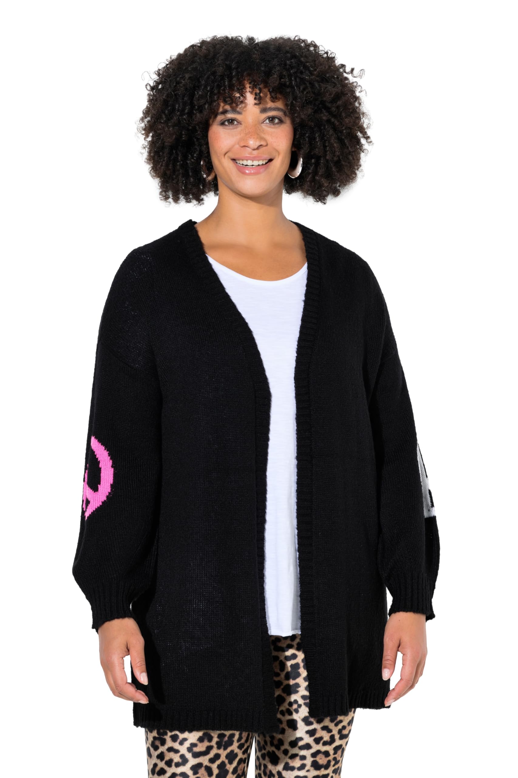 Angel of Style Damen große Größen Übergrößen Plus Size Strickjacke, offener Loose Fit, Peace-Zeichen, Ballonärmel 848058