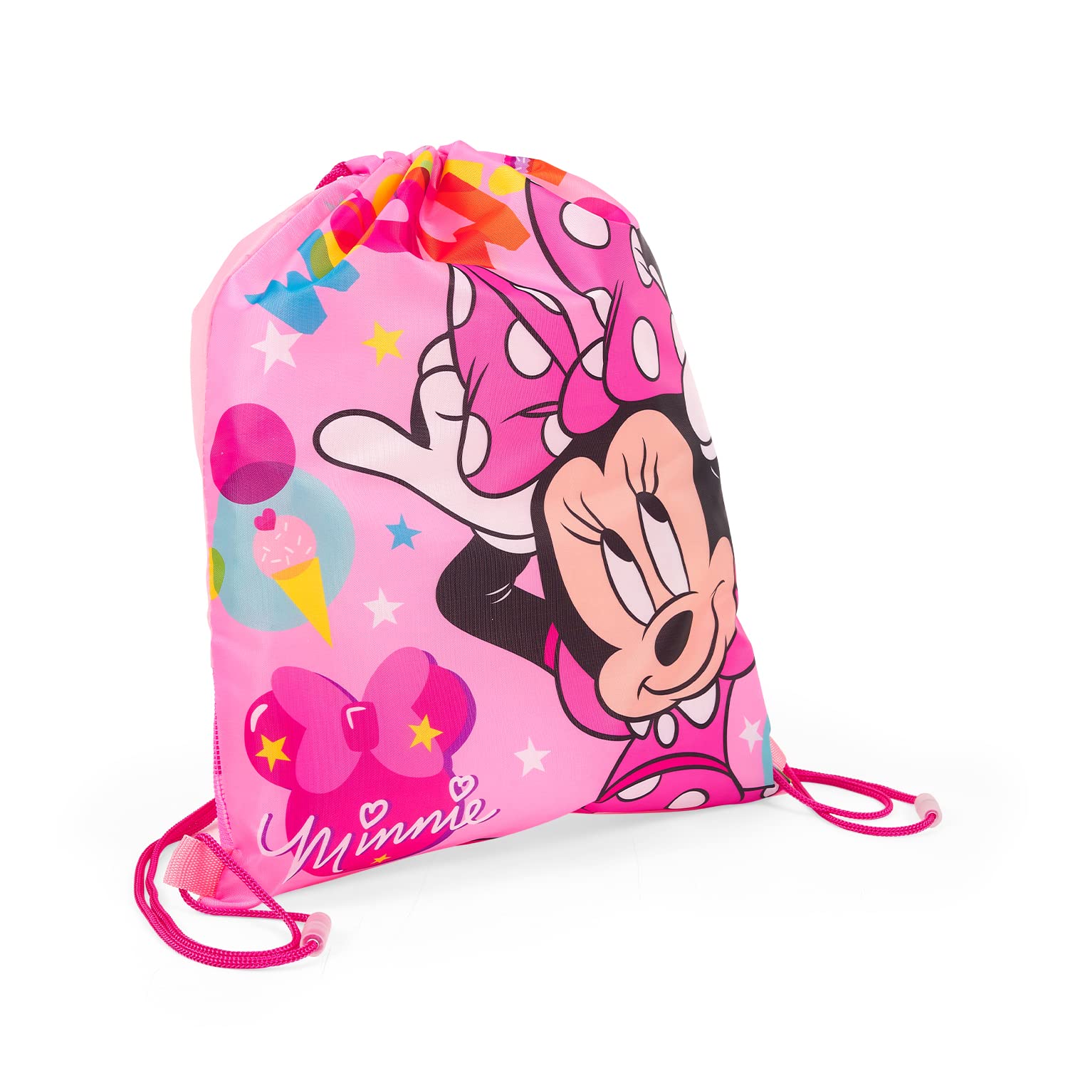 PERLETTI Sacca Porta Scarpe Disney Minnie Mouse Bambina Rosa - Borsa Impermeabile per Ginnastica, Viaggi - Sacchetta Sportiva con Coulisse per Scuola Elementare Asilo 39x31 cm