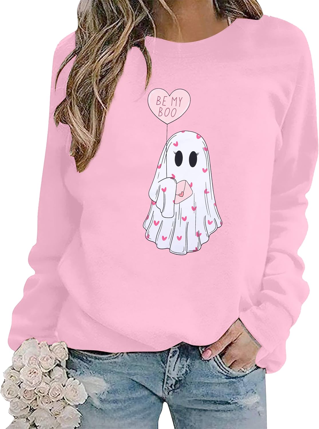 ASTANFY Valentine's Day Sweatshirt Valentines Shirt Women Be My Boo Shirt Valentines Gifts Long Sleeve Tee Tops - Image 4