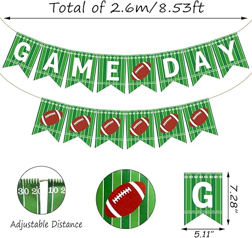 Vista 2 de Doumeny 2 pancartas de arpillera de fútbol americano para fiesta deportiva, guirnalda de banderines de fútbol americano para cumpleaños, baby