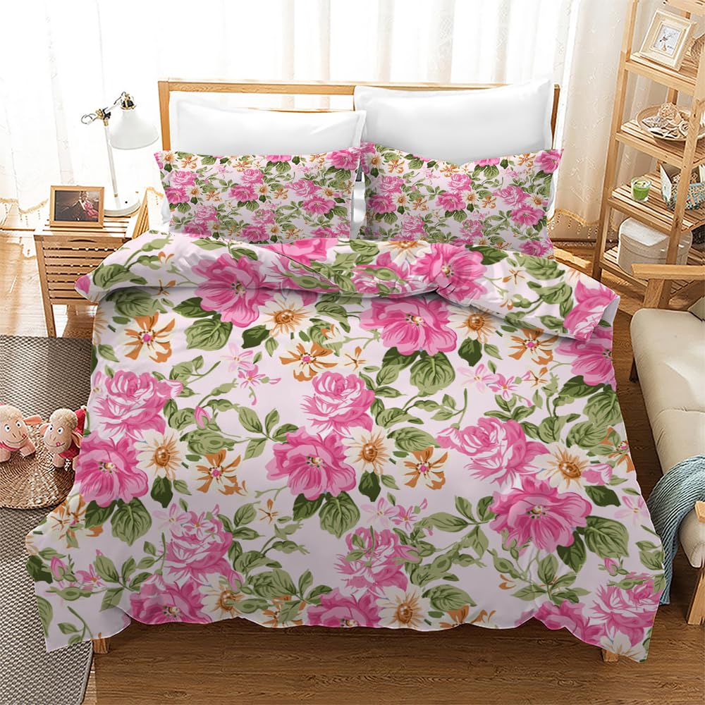 Copriletto Matrimoniale Estivo Fiori Copripiumino Matrimoniale In Morbida Microfibra Copriletto Matrimoniale Con ​Zip Invisibile,Set Copripiumino Matrimoniale,2 Federe 50 X 75 Cm (260X240Cm)