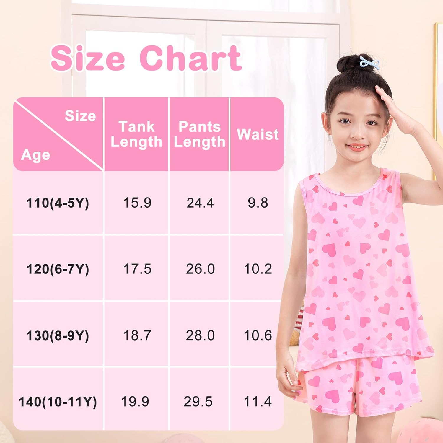 ICOSY Girls Pajamas 2 PCS Kids Pajamas Tank Tops and Shorts Clothes for Toddler Girls Size 8-15 - Image 6