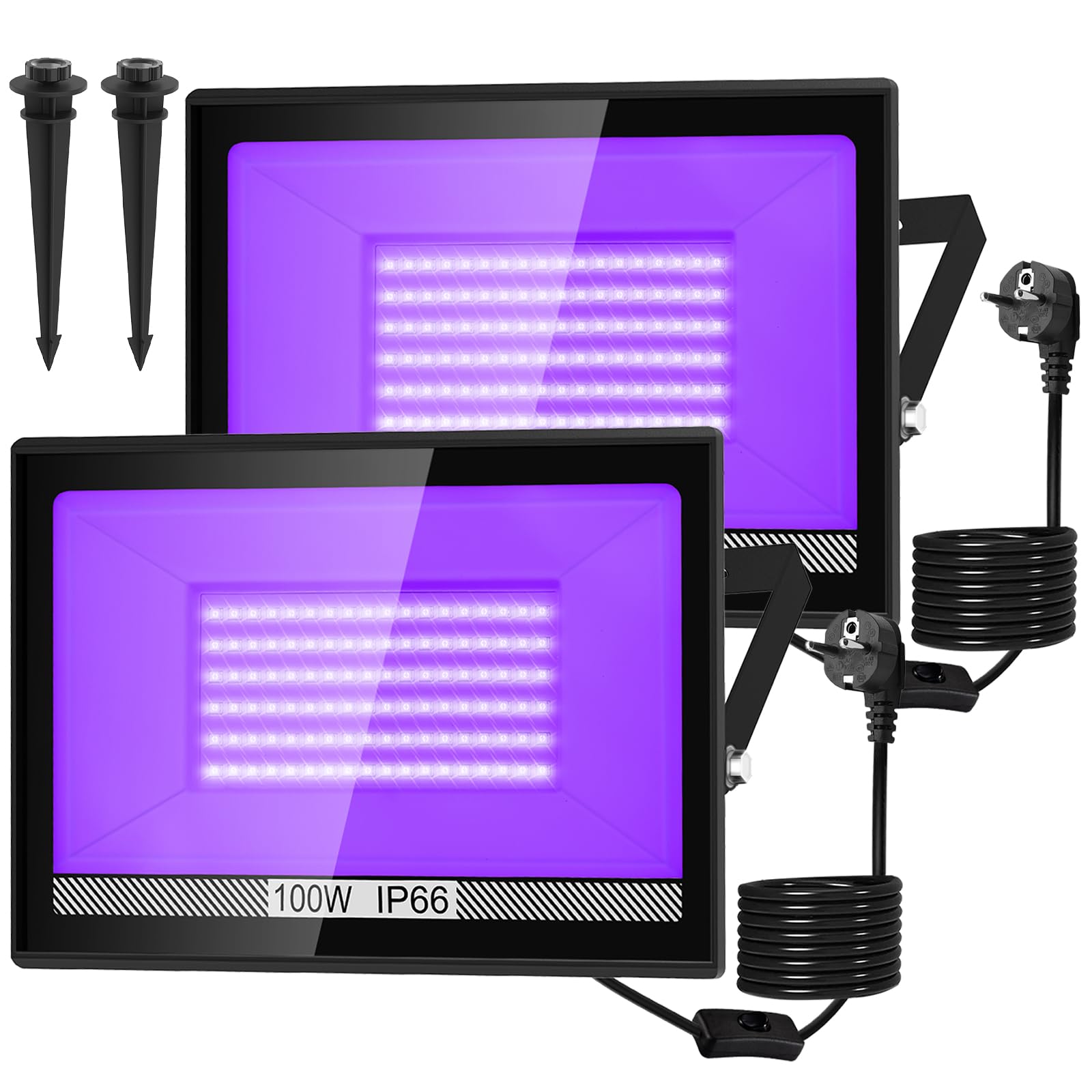 NATPOW Lampada LED Nera 100W, 400-405nm Faretto UV Led con 1,8m Spina, IP66 Impermeable Luce UV Externo e Interno per Pitturas del Corpo, Fluorescente Poster, Festa, Bar, Discoteca, Natale, Halloween