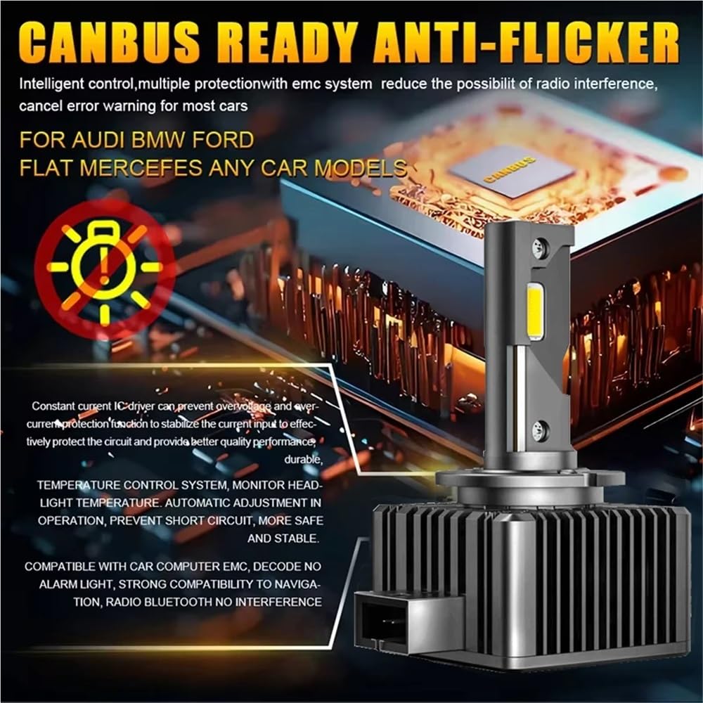 D1S D3S LED-Scheinwerfer 1:1 Autolampe Xenon HID D2S D4S D8S D1R D2R D3R Turbo 1200000LM Autolampen Zweiseitiger CSP-Chip 6000K ﻿(1200000LM 1500W_D2S)