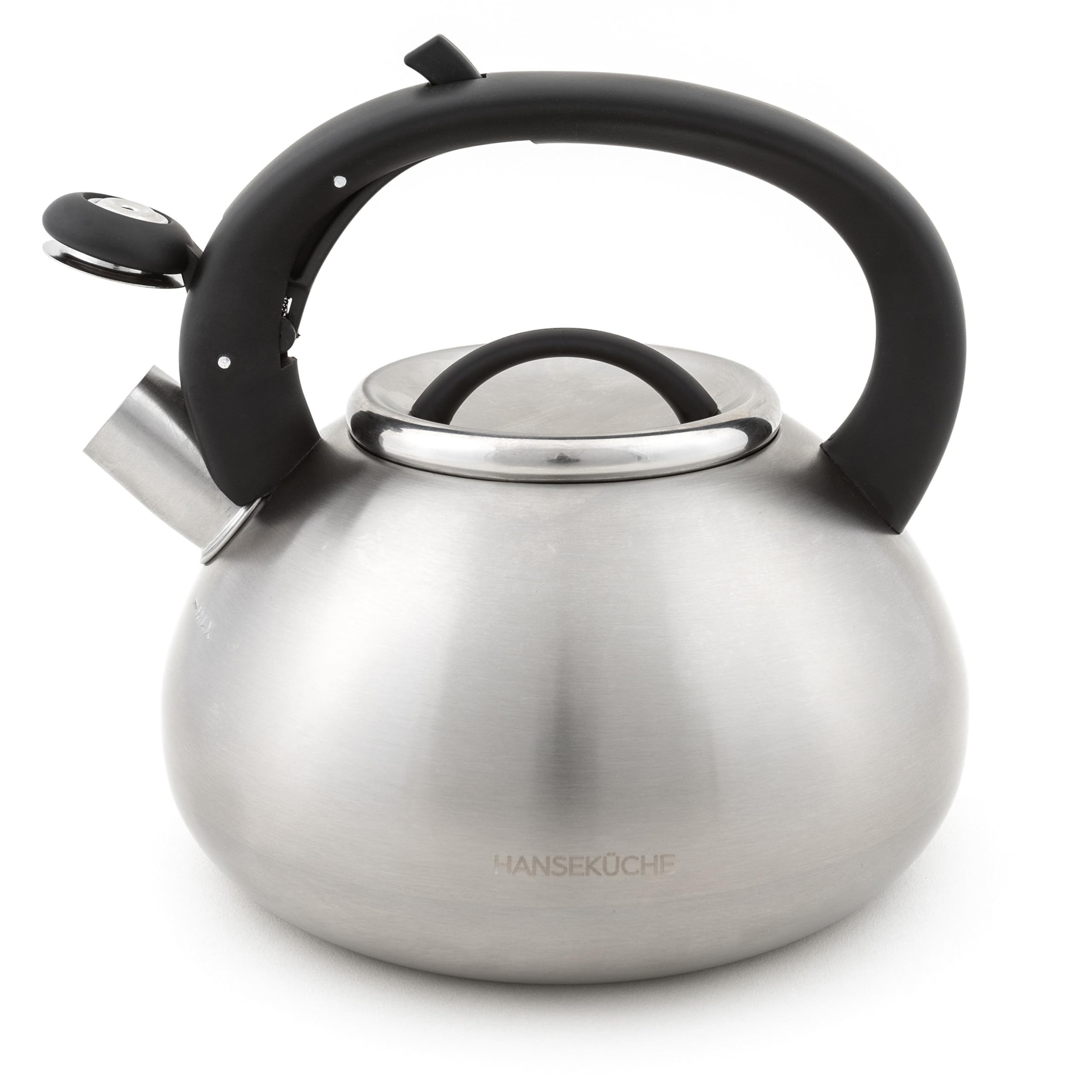 Hanseküche Bollitore da 2,3 l, per induzione e gas, acciaio inox e plastica, design manico in legno, fischietto
