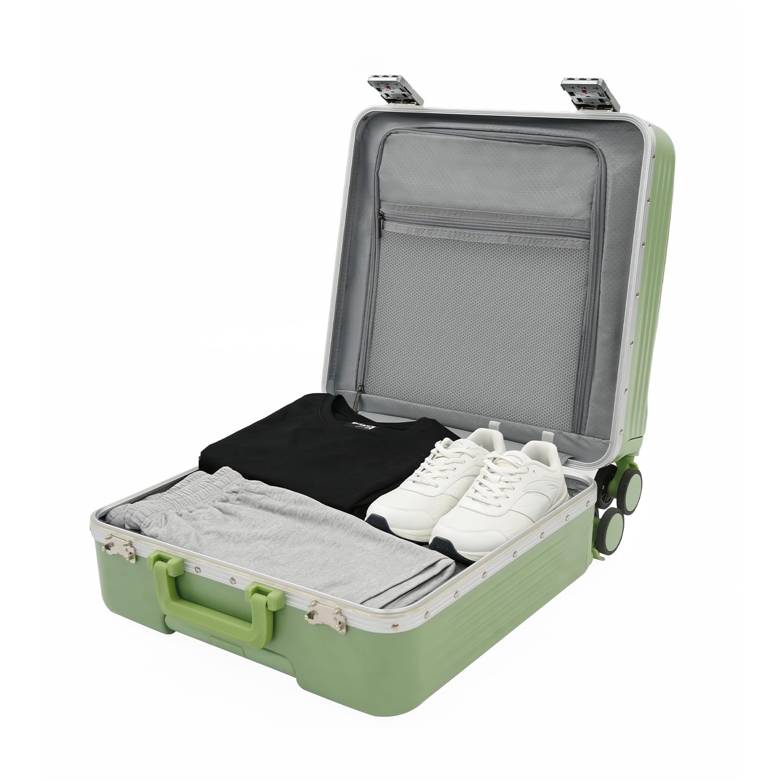 Maleta ultraligera de 40 x 23 x 45 cm, apertura frontal, barra telescópica de 3 niveles, 4 ruedas universales silenciosas, cerradura de contraseña, puerto de carga USB, para viajes largos y