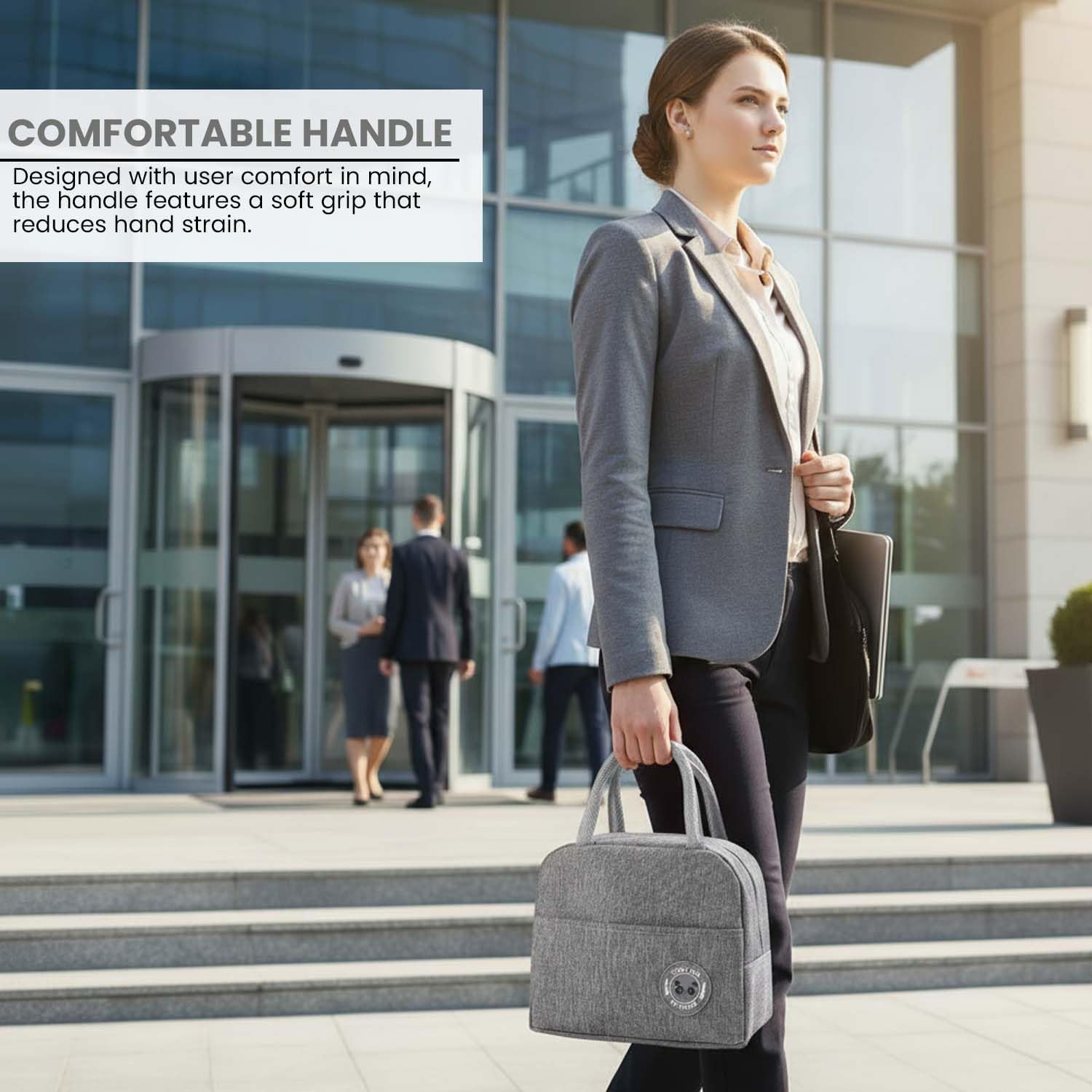 Go Hooked Insulated Lunch Bag for Office, School & Travel | Oxford Cloth Tote with Thermal Insulation | Reusable Leakproof Lunch Box Carry Bag with Handle for Men & Women Grey