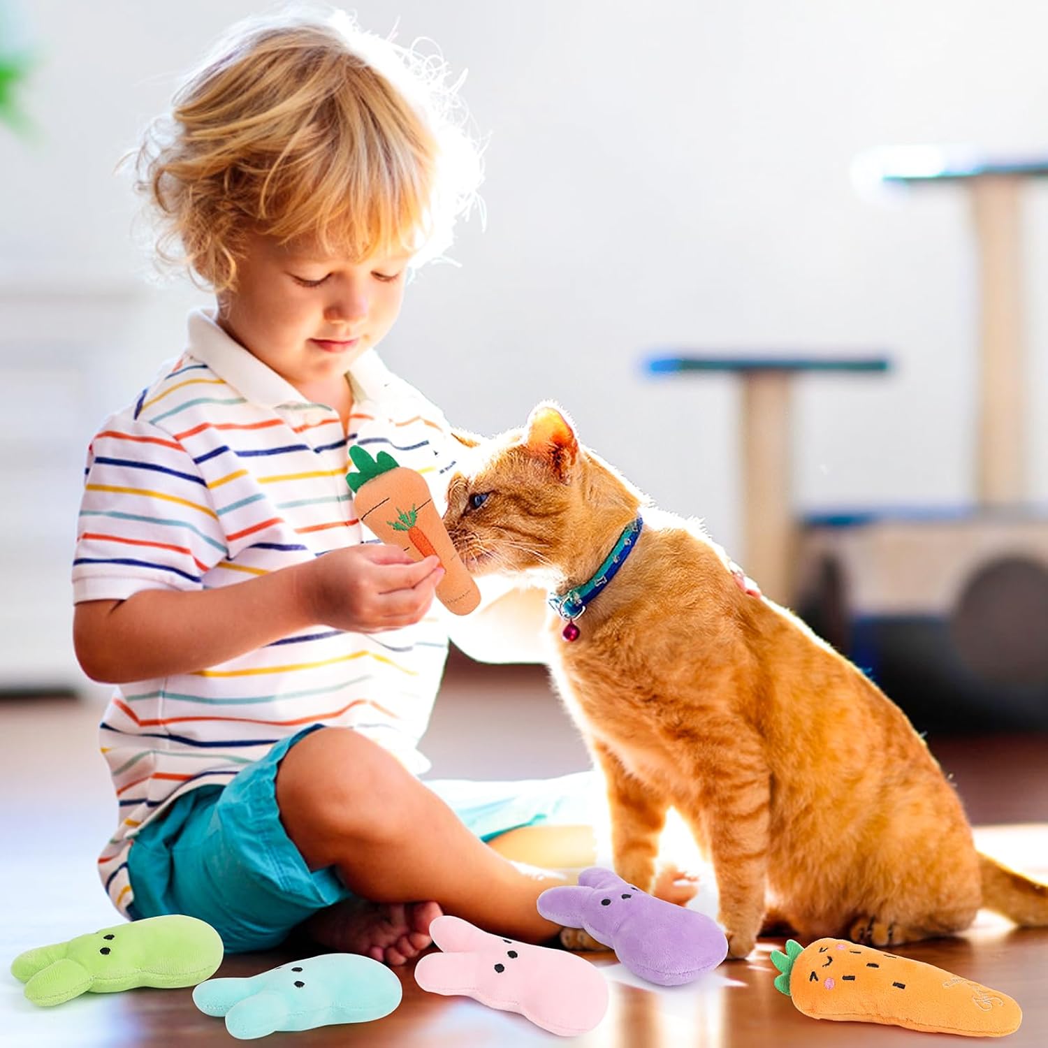 FOIMAS Easter Catnip Toys,6pcs Bunny Carrot Cat Teething Chew Toys for Pet Easter Presents Relieve Stress Cat Lovers Gifts Kitty Toys Cats Teething Chew Toy