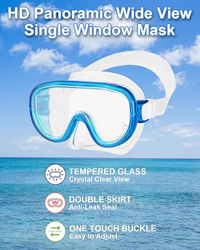 Miniatura 3 de Reef Tourer RC0203 - Juego combinado de máscara y esnórquel para jóvenes, parte superior semiseca, válvula de purga, lente de vidrio templado de