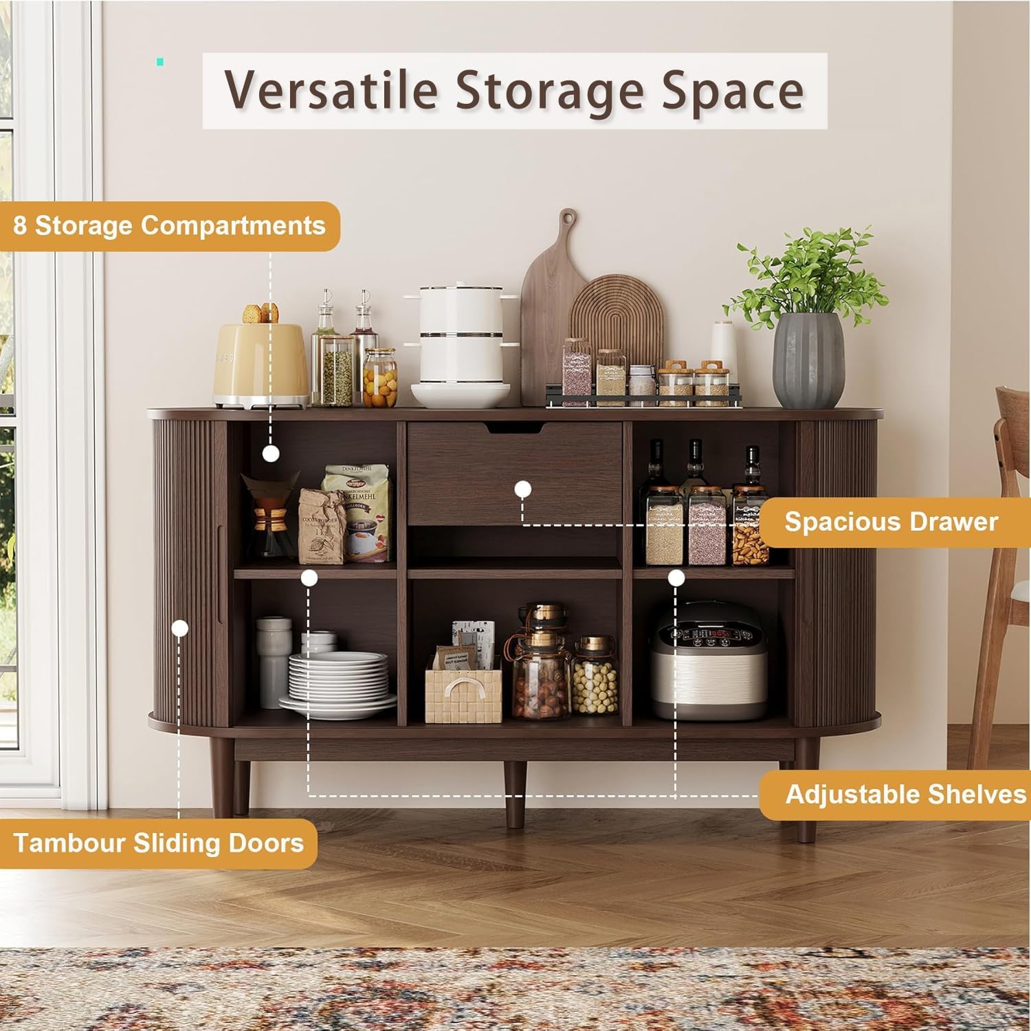 LINSY HOME cabinet tabletop and open drawer