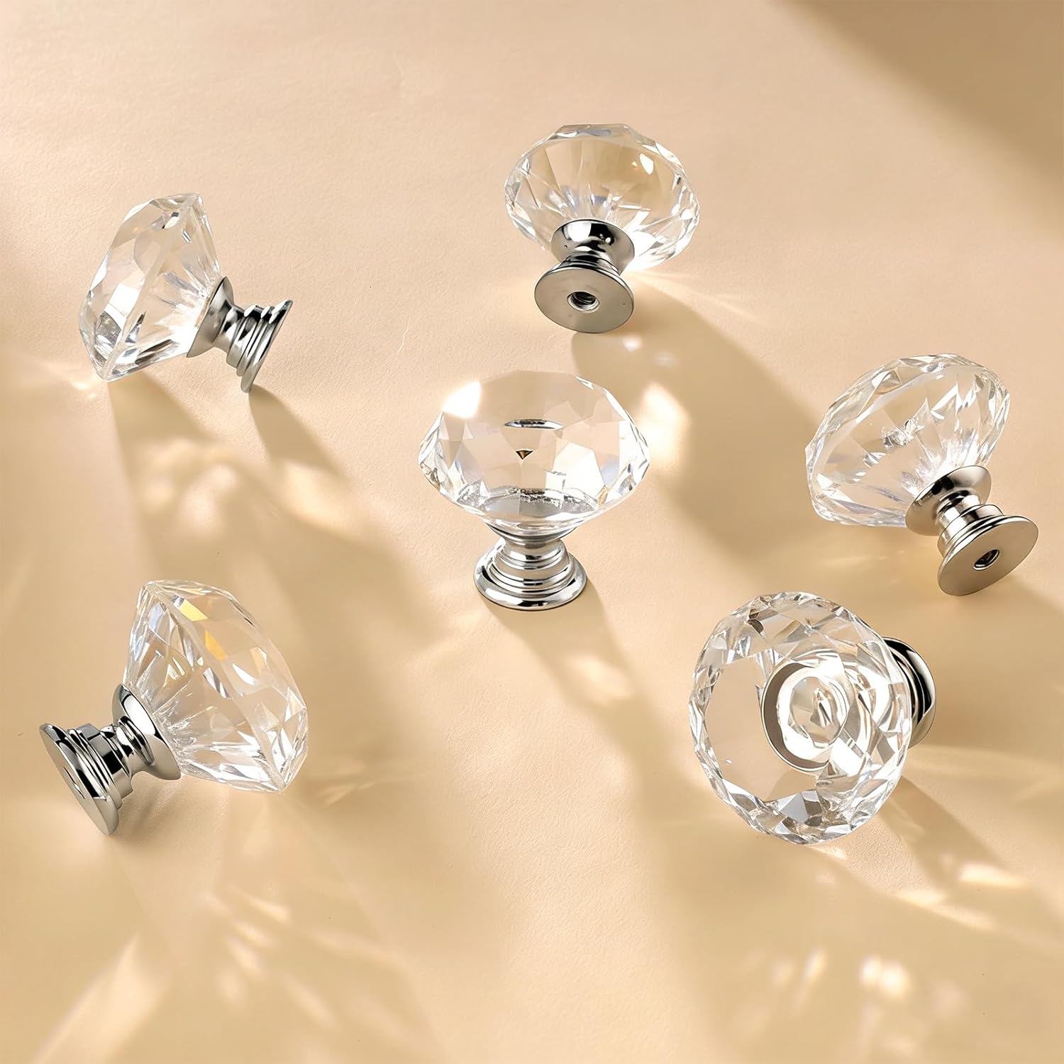 POZEAN Crystal Cabinet Knobs 30 Pack, 1-3/16 inch Drawer Knobs for Dresser with Two Screws, Diamond Glass Pulls Handles Home Upgrade Spring Renovation (30mm, 30Pack, Clear-Silver)